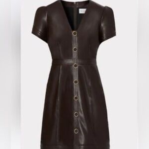 Milly Women's Brown Isabelle Vegan Leather Dress Size 12 EUC $450 MSRP